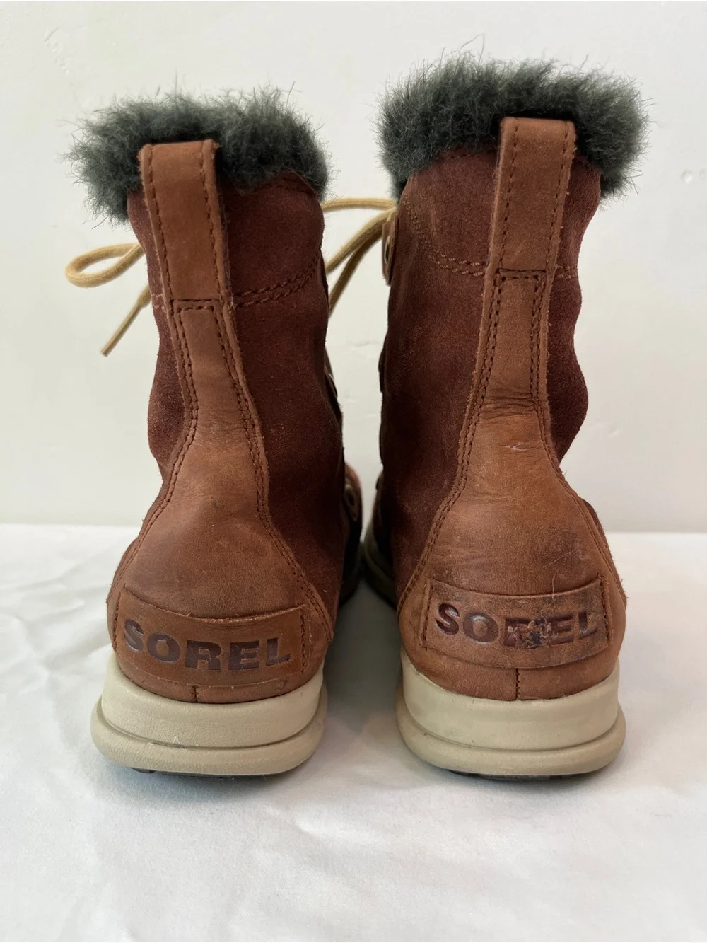 Sorel Explorer Joan Waterproof Suede Winter Boots Burro Brown Womens Size 8 NL30